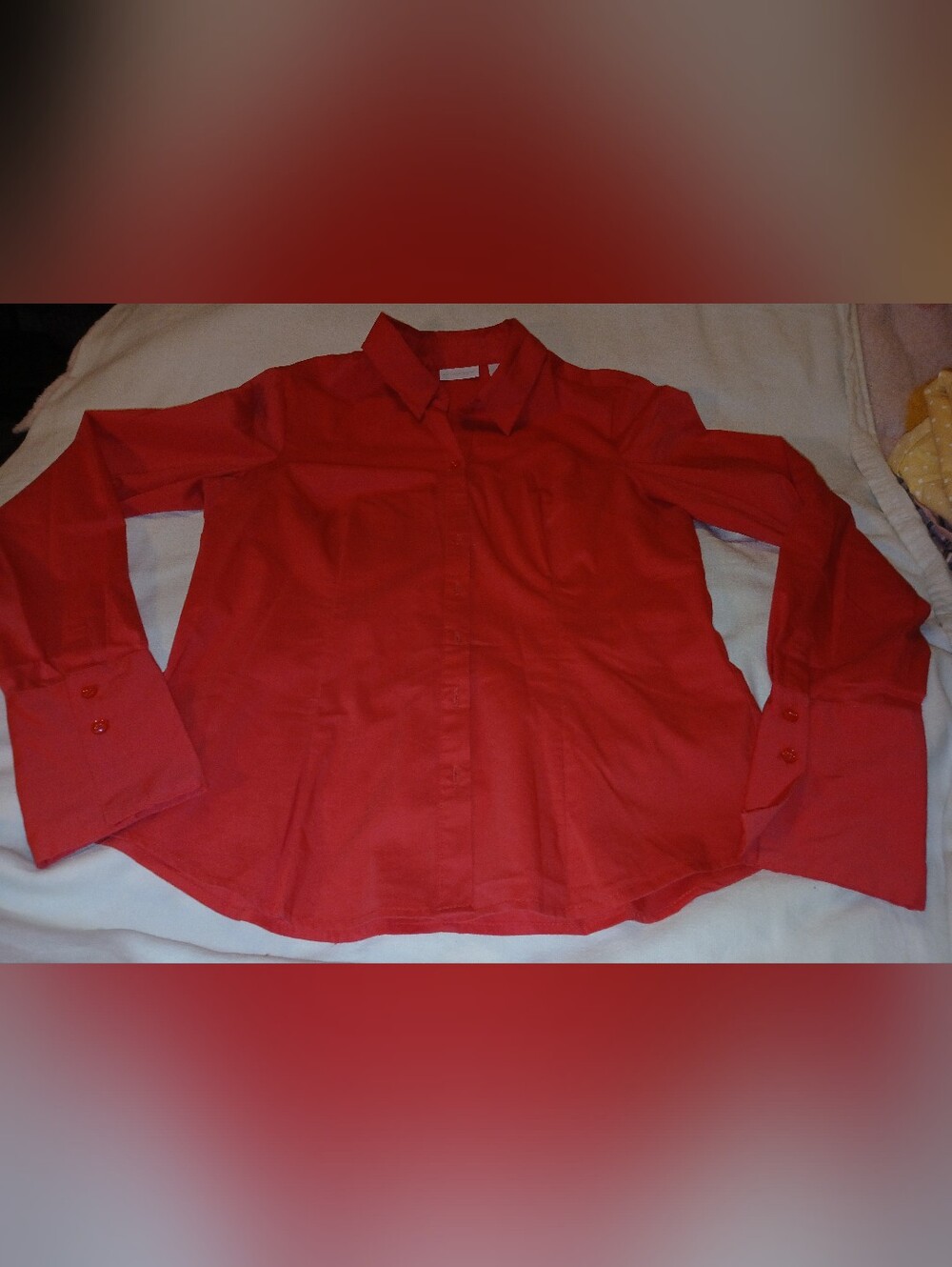 NWOT Women's New York & Company Vibrant Dark Coral Button-Front Dress Shirt.